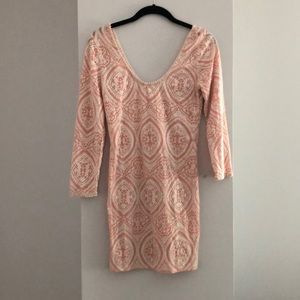 Free People Peach/Cream Boho Bodycon Dress MED